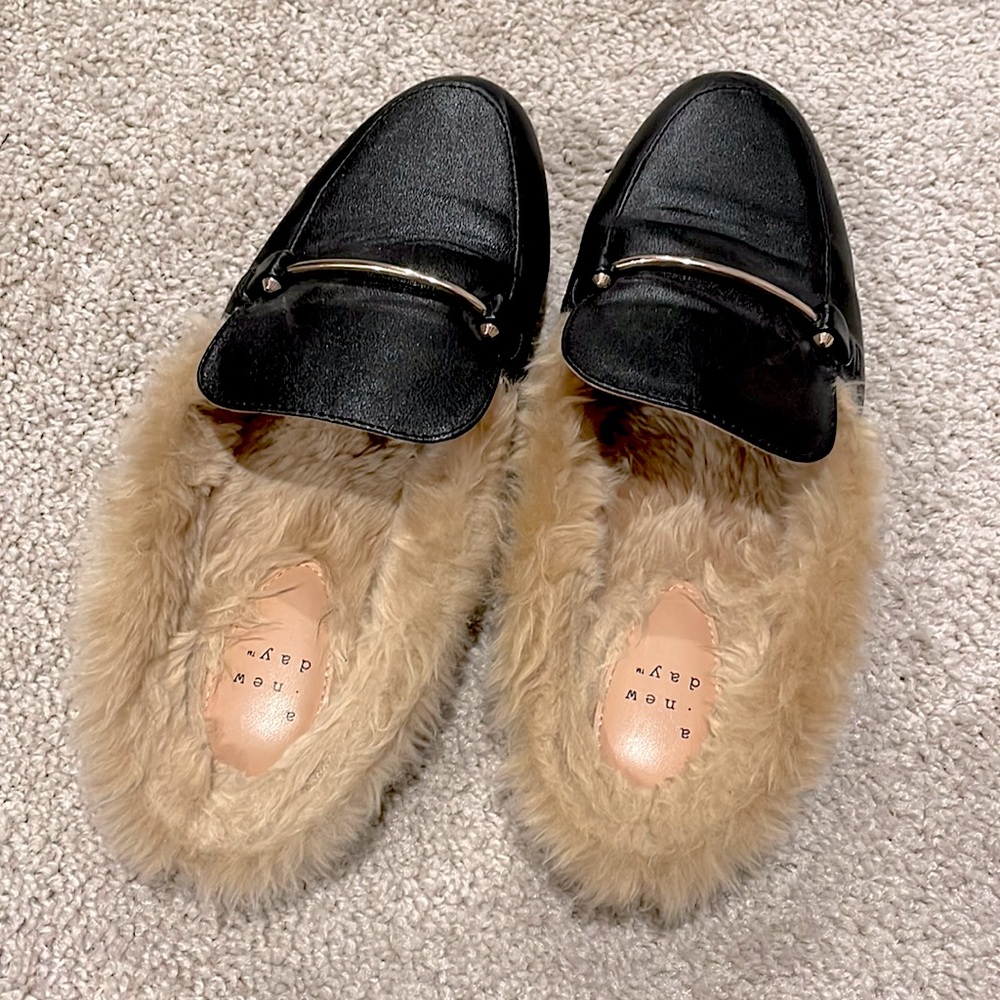 A New Day faux fur leather slides